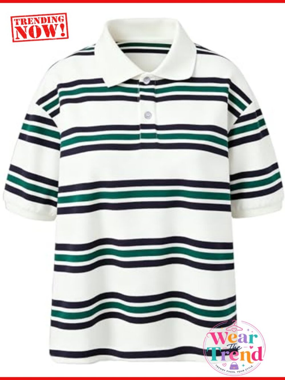 Striped Rugby Polo Shirt Short Sleeve Preppy Knit Collared Top